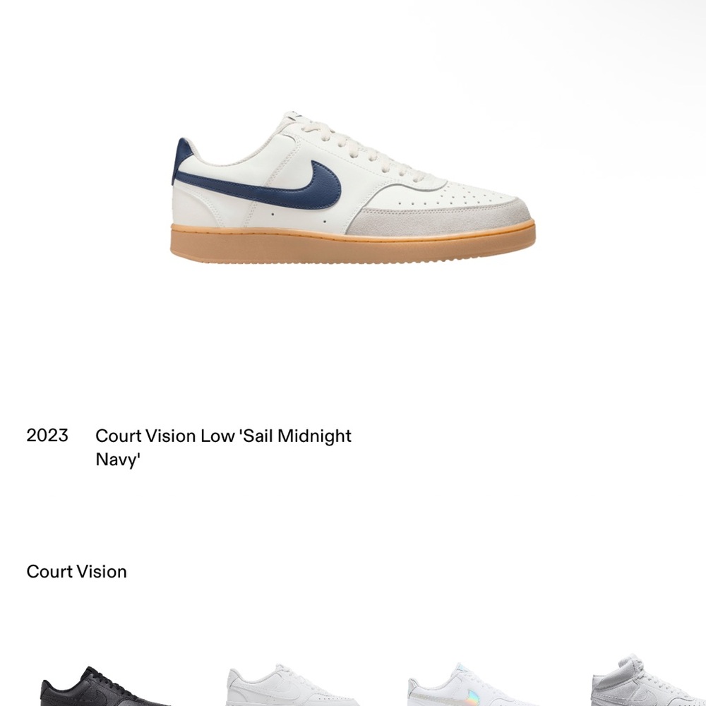 Men’s Nike NWOT’s Court Vision Low 'Sail Midnight Navy' Gum Sole (Men’s 9.5) - Picture 2 of 5